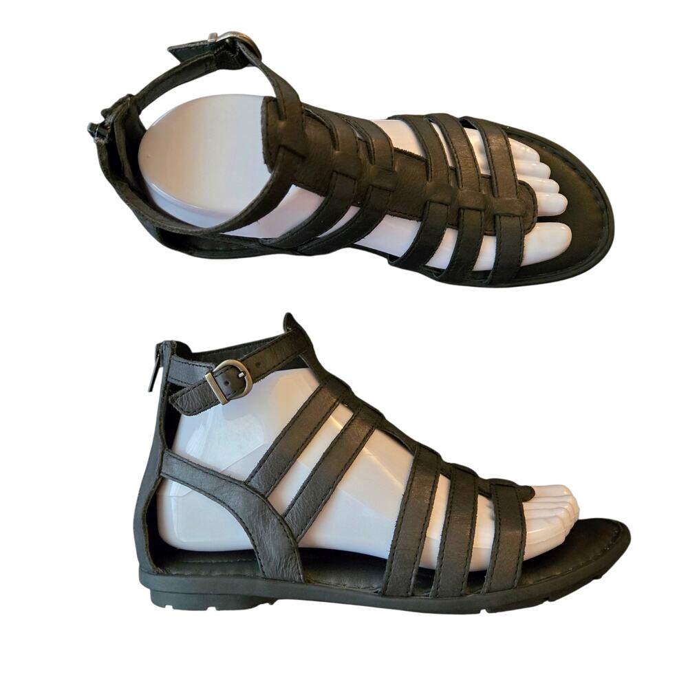 Fisherman Leather Sandals Size 7M Black Casual Summer Gladiator Caged Born